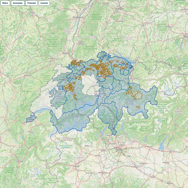 Kartenansicht mit Parzellen und Entwicklungspotenzial